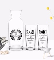 BK Gift Kişiye Özel Renkli Baskılı Rakı İçen Kadının Tasarımlı İkili Rakı Bardağı ve Karaf Hediye Seti-1 (Model 1)