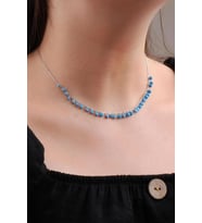 Tuuaz Taşlı Rodyumlu Gümüş Choker Kolye7248  (Turkuaz)