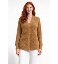 Camel Peluş Dokulu V Yaka Uzun Hırka