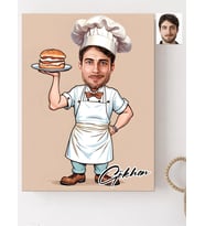 Kişiye Özel Ahçı Erkek Karikatür Baskılı Ahşap Tablo 30x40