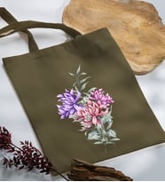 BK Gift Çiçek Tasarımlı Haki Kumaş Bez Çanta, Baskılı Omuz Çantası, Alışveriş Çantası, Arkadaşa Hediye-2