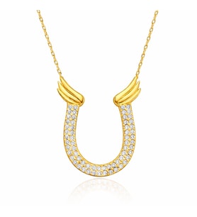 Gümüş Gold Zirkon Taşlı Nal Kadın Kolye