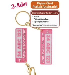 Kişiye Özel Pembe Renkli İsimli ve Plakalı Anahtarlık Seti - 2 Adet