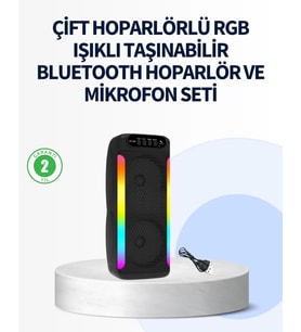 Rgb Işıklı Çift Hoparlörlü Taşınabilir Bluetooth Speaker Ve Mikrofon