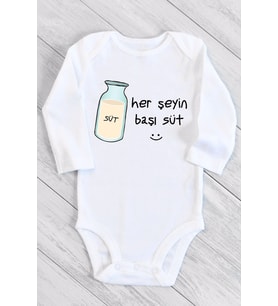 Unisex Bebek Beyaz Herşeyin Başı Süt Uzun Kollu Çıtçıtlı Body