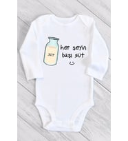 Unisex Bebek Beyaz Herşeyin Başı Süt Uzun Kollu Çıtçıtlı Body