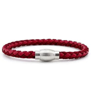 OVAL METAL MIKNATIS BORDO ÖRGÜ DERİ ERKEK BİLEKLİK M033D