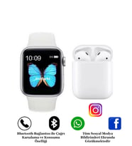 Smart Watch 6 Series Akıllı Saat ve İ12 Bluetooth Kulaklık Xiaomi Mi Lite 11 Uyumlu (Beyaz)