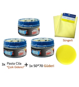 3x Çizik Giderici Parlatıcı Pasta Cila (Süngerli) + 1x Mikrofiber Güderi Kurulama Bezi 50x70