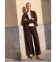 LCW Comfort Kahverengi Beli Lastikli Geniş Paça Kadın Pantolon