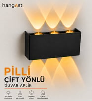 PİLLİ AMBER 3 LED Dekoratif Duvar Apliği Çift Yönlü Yukarı Aşağı Aydınlatma İç & Dış Mekan Duvar Lambası