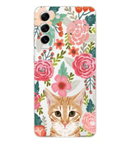 Samsung Galaxy S22 Uyumlu Kedi ve Çiçek Desenli Şeffaf Telefon Kılıfı