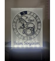 Oğlak Burcu Kişiye Özel Isimli Dekoratif Led Lamba - Kablolu Adaptörlü - Beyaz Işıklı