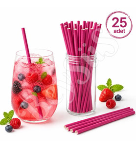Parti Kağıt Pipeti 25li Pembe
