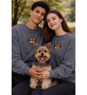 Yorkshire Terrier (Yorkie) Köpek Desenli Sevgili Sweatshirt – Unisex Çift Kombini (Gri)