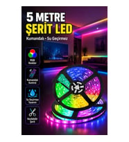 5 Metre Su Geçirmez Şerit LED – Kumandalı, Çok Modlu ve Parlaklık Ayarlı