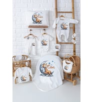 Pia Baby Premium %100 Pamuk 11 Parça İsme Özel Erkek Bebek Hediyesi Hastane Çıkışı Seti 5032-00 (Ekru)