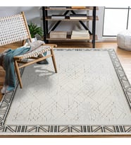 Makine Kaymaz Yıkanabilir Krem Geometrik Triko Salon Halısı Mutfak Halısı Koridor Halısı Yolluk 17357