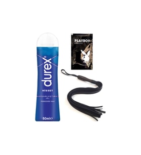 Durex Hisset Pürüzsüz Hazlar 50 ml Jel + Siyah Püsküllü Deri Kırbaç + Hediye