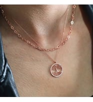 Taşlı Yuvarlak Hayat Ağacı Kolye (Rose - Gold)