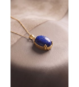 Minimalist Oval Tasarım Lapis Lazuli Taşlı Kadın Gümüş Kolye