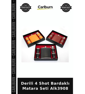 Özel Üretim Hediyelik Set Deri Kaplı Aksesuar Derili 4 Shot Bardaklı Matara Seti Alk3908