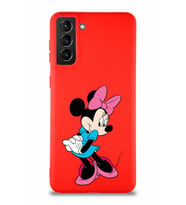Samsung Galaxy S21 Plus Soft Premier Kapak Minnie Mouse-F Tasarımlı Silikon Kılıf - Kırmızı (Şeffaf)