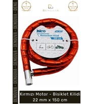 #Kilit Zırhlı Çelik Spiral Gövde Güvenli Scooter Kırmızı Motor Bisiklet Kilidi 22 mm x 150 cm
