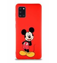 Samsung Galaxy A31 Soft Premier Kapak Mickey Mouse-B Tasarımlı Silikon Kılıf - Kırmızı (Şeffaf)