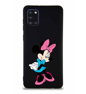 Samsung Galaxy A31 Soft Premier Kapak Minnie Mouse-F Tasarımlı Silikon Kılıf - Siyah (Şeffaf)
