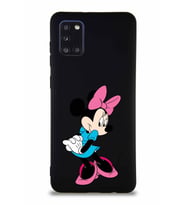Samsung Galaxy A31 Soft Premier Kapak Minnie Mouse-F Tasarımlı Silikon Kılıf - Siyah (Şeffaf)
