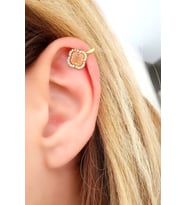 Kedi Gözü Taşlı 925ayar Gümüş Üzerine Altın Kaplama İtalyan Sıkıştırmalı Earcuff Kıkırdak Küpesi