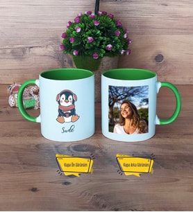 Tatlı Penguen Kupa Bardak Yeşil Fotoğraflı Tıp Bayramı Hediyesi Hemşireler Günü Hediyesi