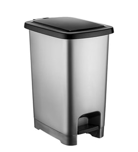Omnipazar SY-4282 25 lt Slim Pedallı Gri Plastik Çöp Kova Siyah Kapak