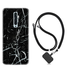 Oppo Reno 2Z 4 Lite 4 Pro 5 6 7 A31 Kılıf Boyun Askılı Silikon Black Marble 3 1382