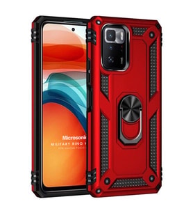 Microsonic Xiaomi Poco X3 GT Kılıf Military Ring Holder Kırmızı