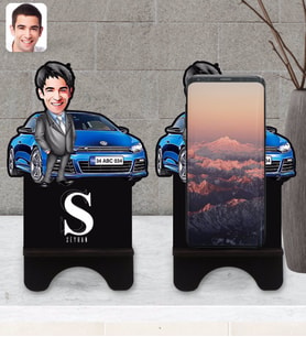 BK Gift Kişiye Özel Plakalı Erkek Volkswagen Scirocco Karikatürlü Ahşap Biblo Telefon Standı-1
