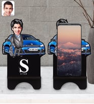 BK Gift Kişiye Özel Plakalı Erkek Volkswagen Scirocco Karikatürlü Ahşap Biblo Telefon Standı-1