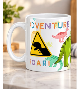 Adventure Roar Dino Yazılı Renkli Dinozor Desenli Çocuklara Hediye Porselen Kupa Bardak