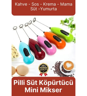 Premium Çelik Uçlu Pilli Mini Kahve Sos Krema Mama Yumurta Çırpıcı Karıştırıcı Süt Köpürtücü Mikser