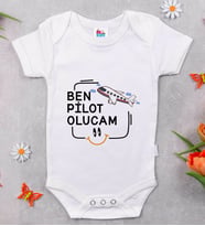 BK Kids Pilot Olucam Tasarımlı Beyaz Bebek Body Zıbın-1