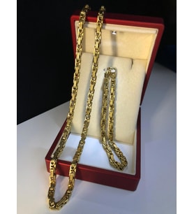 4.5mm Sarı Altın Kral Erkek Çelik Set • Işıklı Kutuda • Sevgiliye • Eşe • Babaya Bileklik Kolye