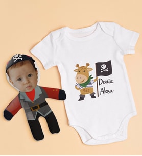 BK Kids Kişiye Özel Fotoğraflı Bebek Yastık ve Bebek Body Zıbın Hediye Seti - Model 33
