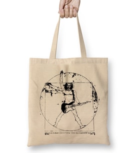 Vitruvian Man Guitar Player Black Lines Bez Çanta Uzun Saplı