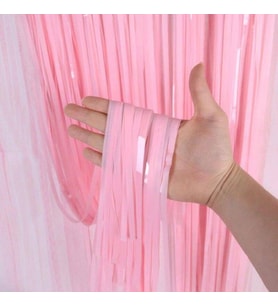 Soft Pembe Püsküllü Kapı Perdesi - Parti, Baby Shower, Cinsiyet Partisi 1x2 m