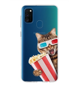 PrintiFy Samsung Galaxy M30s ile Uyumlu 1mm Slim Fit Kedi 1 050b Baskılı Şeffaf  Kılıf