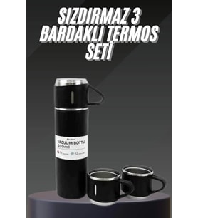 Termos Seti Paslanmaz Çelik 3 Bardaklı Vakumlu Termos Set 500 Ml 12 Saate Kadar Isı Koruma
