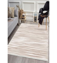 HaLıFoRuM MODERN SÜTLÜ KAHVE ÇİZGİLİ YIKANABİLİR KAYMAZ TABAN SALON HALISI İPEKSİ HS-441