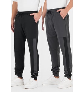 Erkek Siyah-Antrasit Standart Fit Normal Kesim Paça Ribanalı Cepli Rahat Jogger 2'li Eşofman Altı 