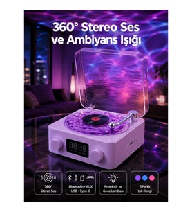 Mey İthalat® Retro Pikap Tasarımlı Bluetooth Hoparlör – Projektörlü Şarjlı Lamba